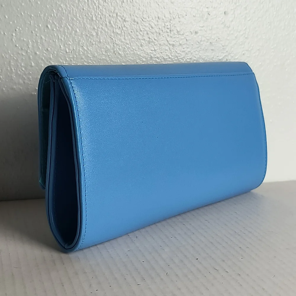 Evening Clutch Bag Snap Button Cocktail Party Casual Blue Sky